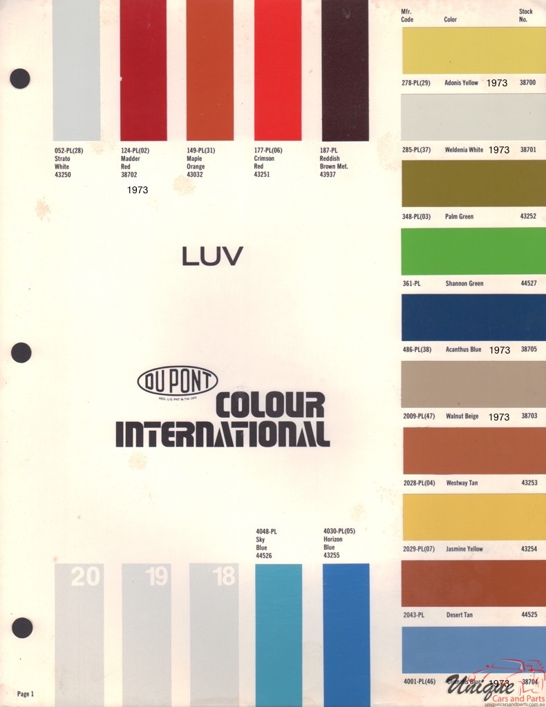 1973 GM LUV Paint Charts DuPont 1